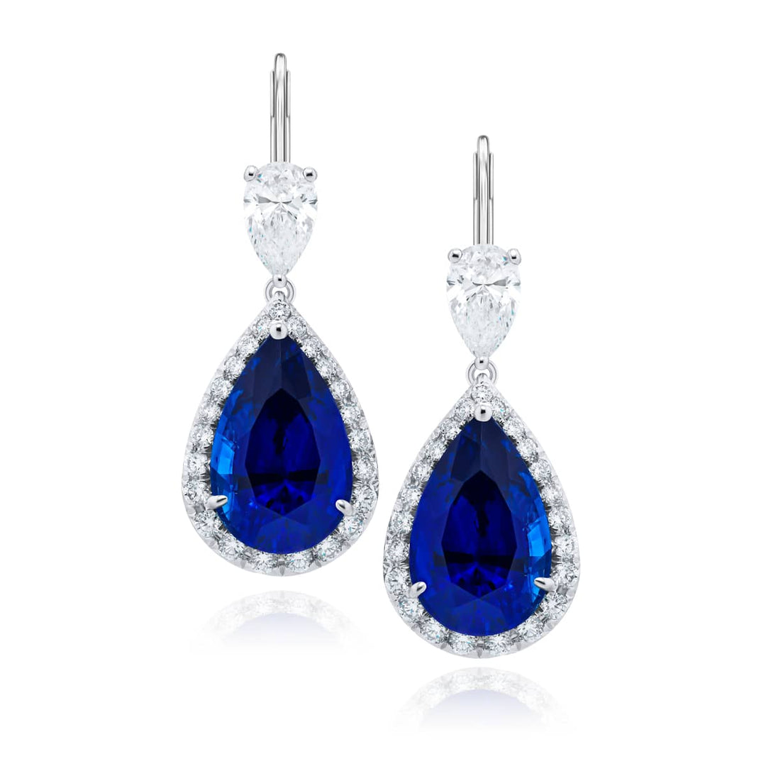 Platinum Pear-Shaped Sapphire Certified Drop Earrings