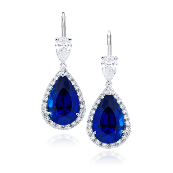 Platinum Pear-Shaped Sapphire Certified Drop Earrings