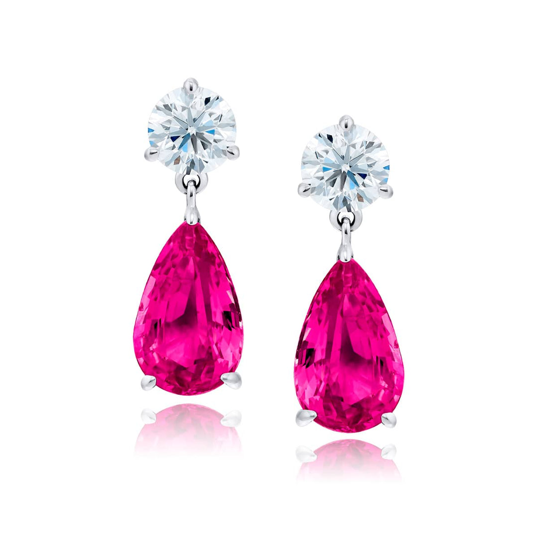 Platinum Pear-Shaped Pink Sapphire Certified Drop Earrings