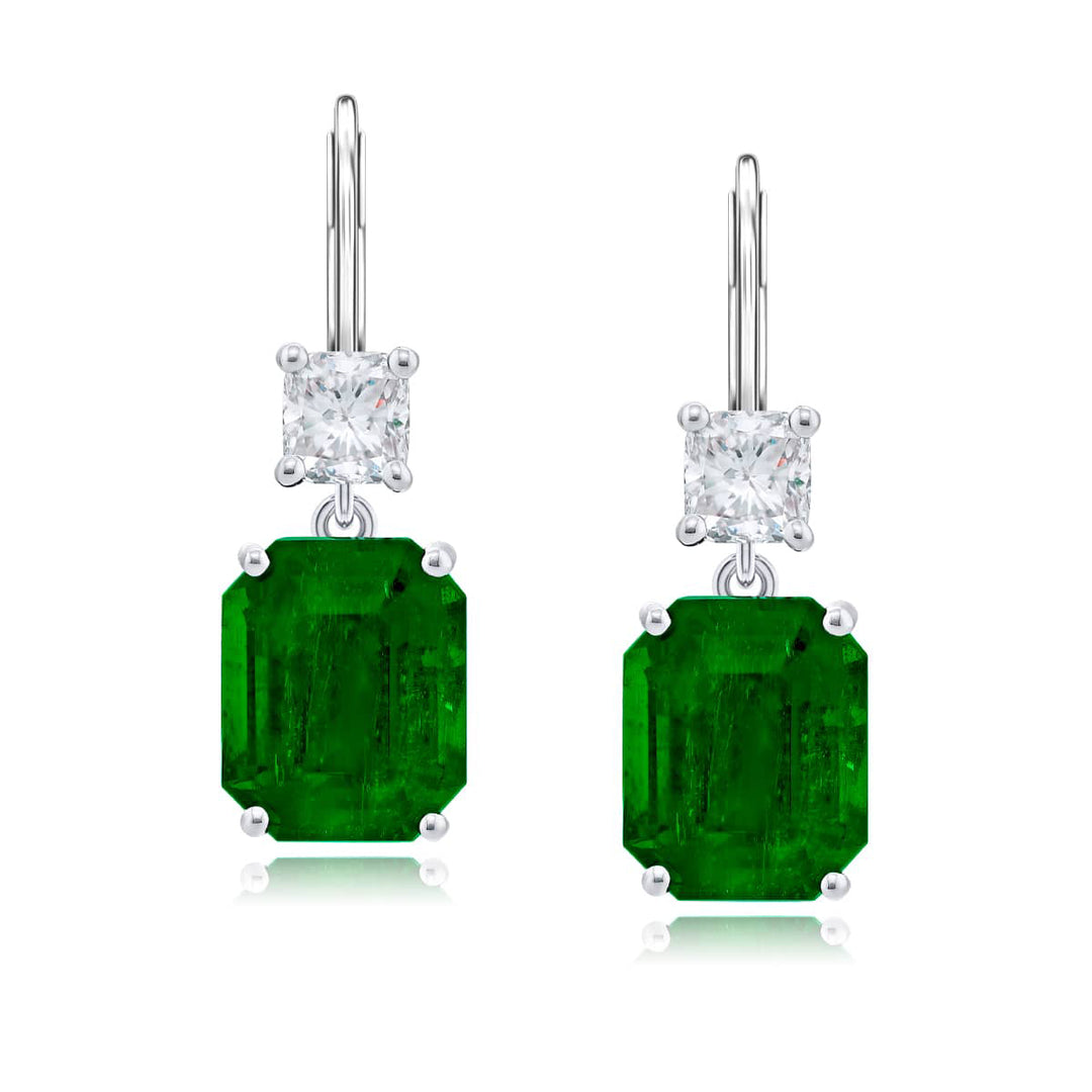 Platinum Emerald-Cut Emerald Certified Drop Earrings
