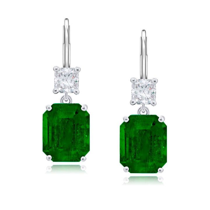 Platinum Emerald-Cut Emerald Certified Drop Earrings