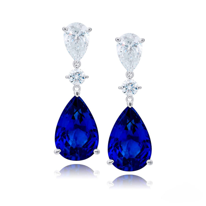 Platinum Pear-Shaped Sapphire Certified Drop Earrings