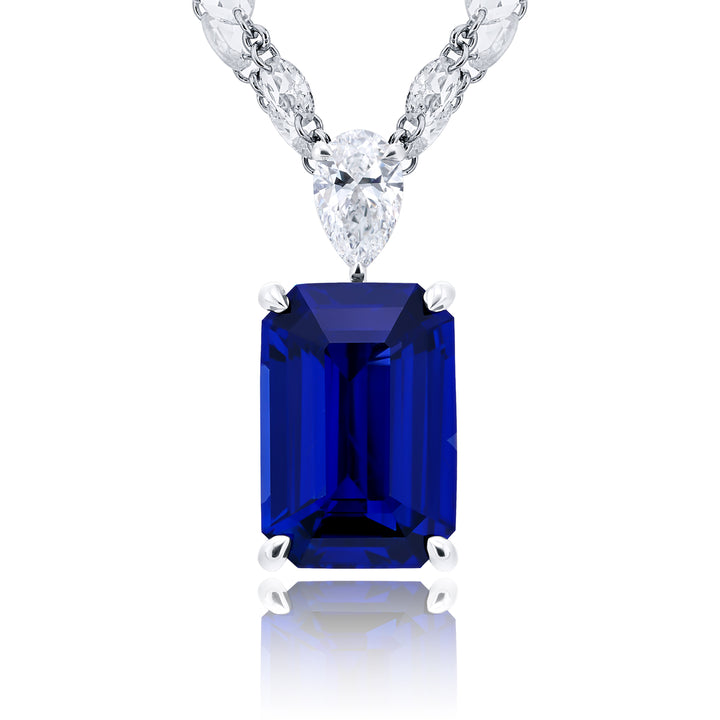 Platinum Emerald-Cut Sapphire Certified Pendant