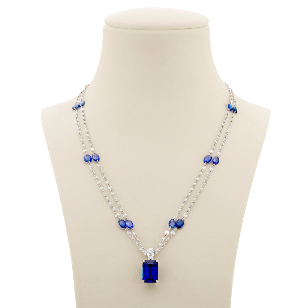Platinum Emerald-Cut Sapphire Certified Pendant