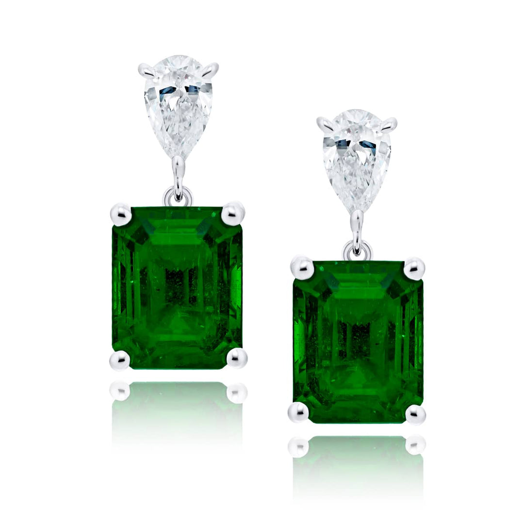 Platinum Emerald-Cut Emerald Certified Drop Earrings