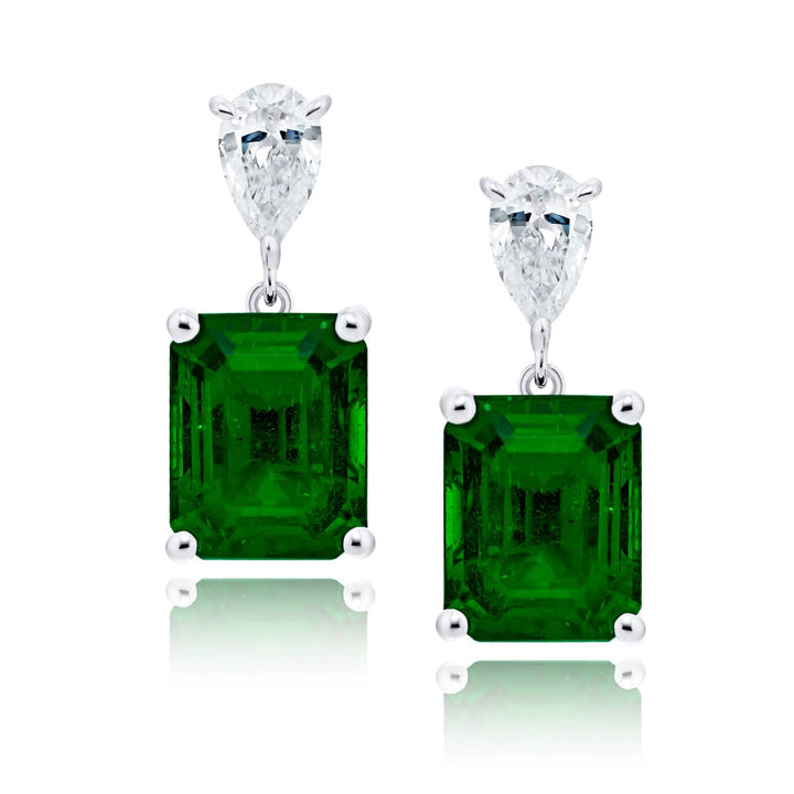 Platinum Emerald-Cut Emerald Certified Drop Earrings