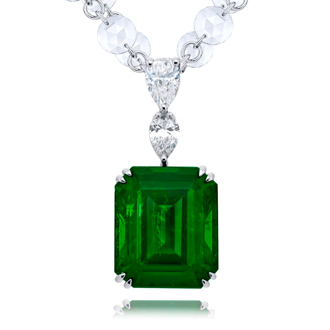 Platinum Emerald-Cut Vivid Emerald Certified Pendant
