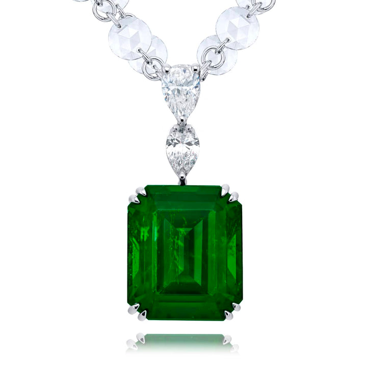 Platinum Emerald-Cut Vivid Emerald Certified Pendant
