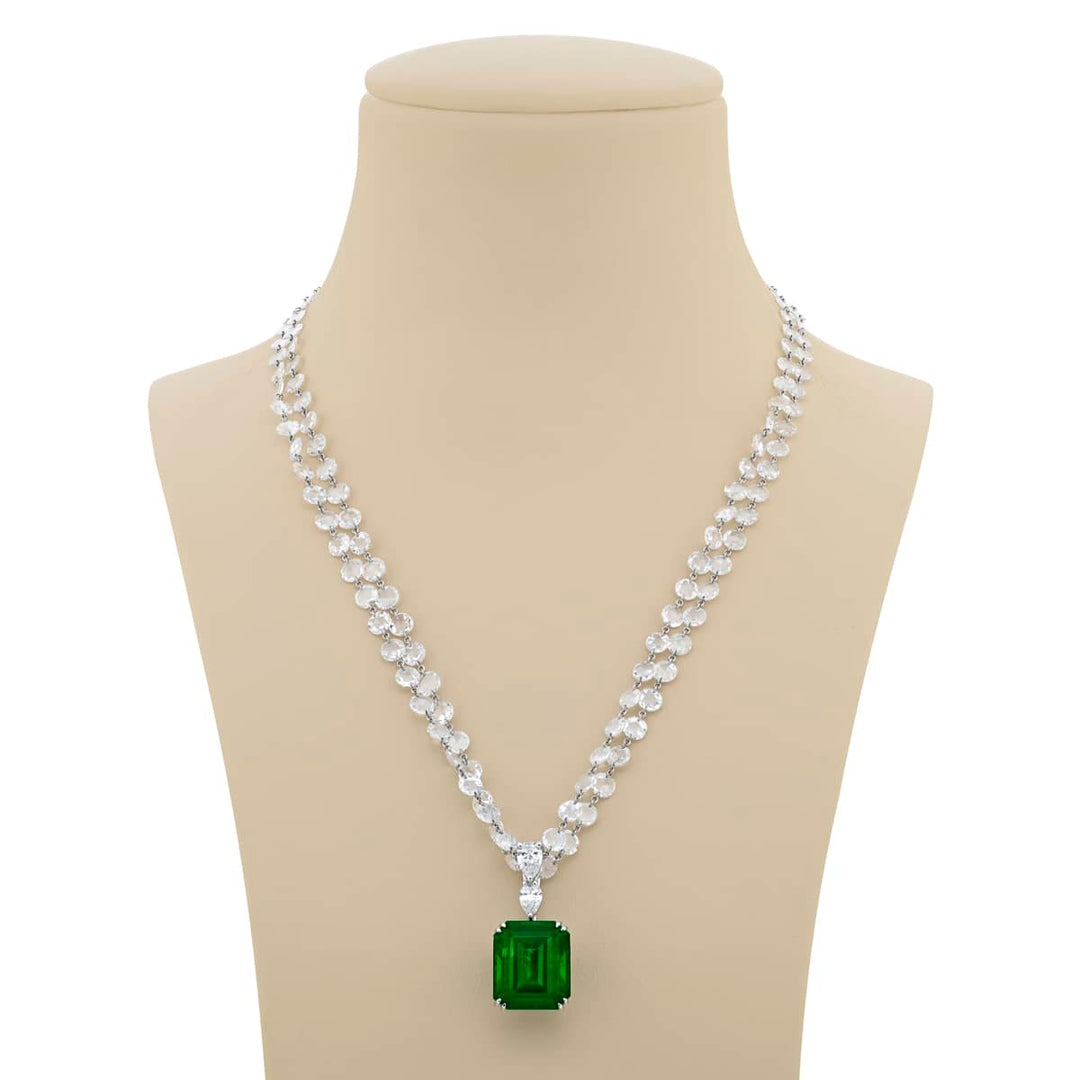 Platinum Emerald-Cut Vivid Emerald Certified Pendant