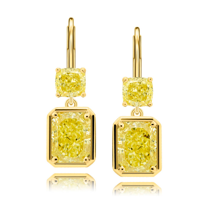18K Yellow Gold Radiant-Cut Fancy Yellow Diamond Certified Drop Earrings