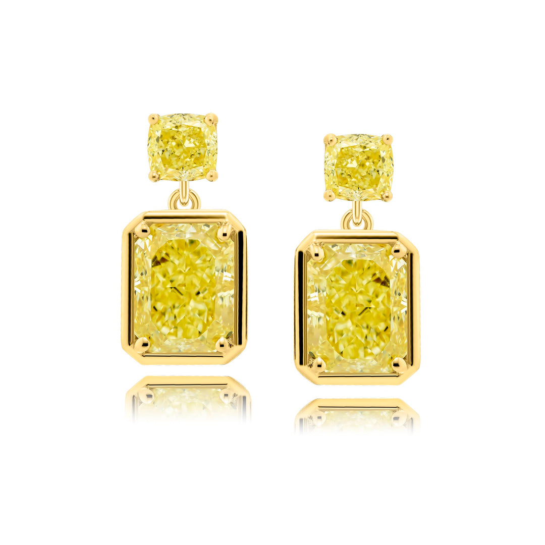 18K Yellow Gold Radiant-Cut Fancy Yellow Diamond Certified Drop Earrings