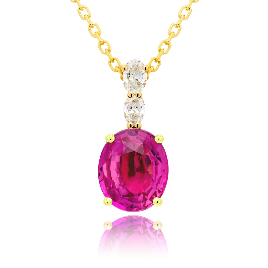 18K Yellow Gold Oval Pink Sapphire Certified Pendant