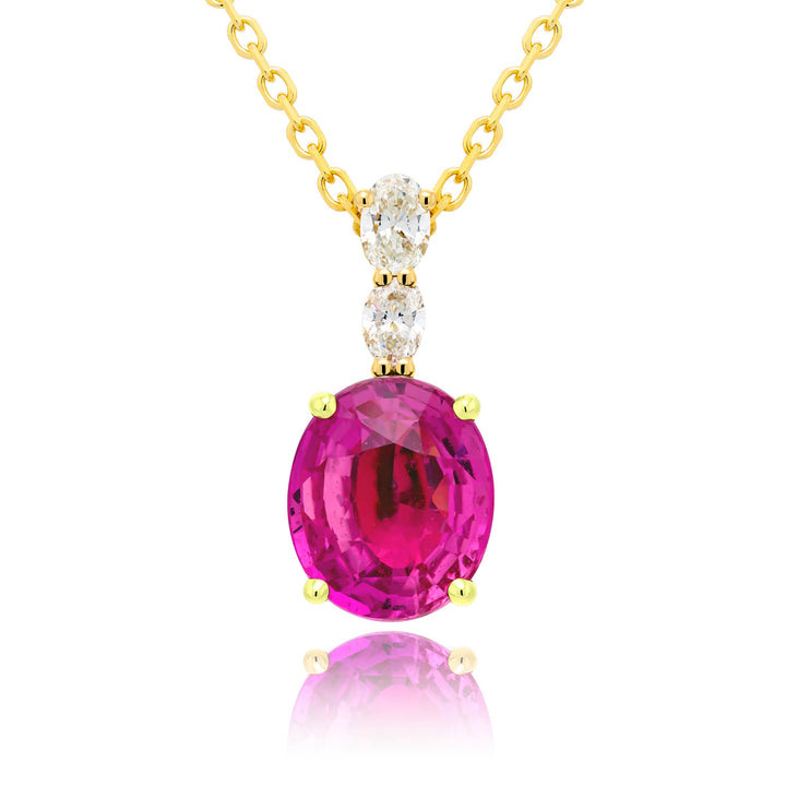 18K Yellow Gold Oval Pink Sapphire Certified Pendant