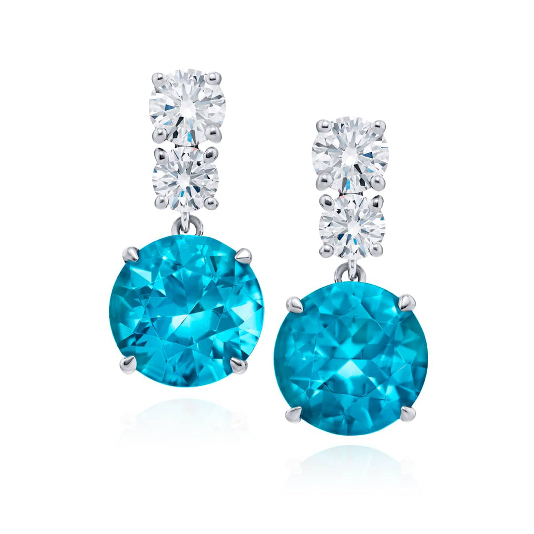 Platinum Round Aquamarine Drop Earrings