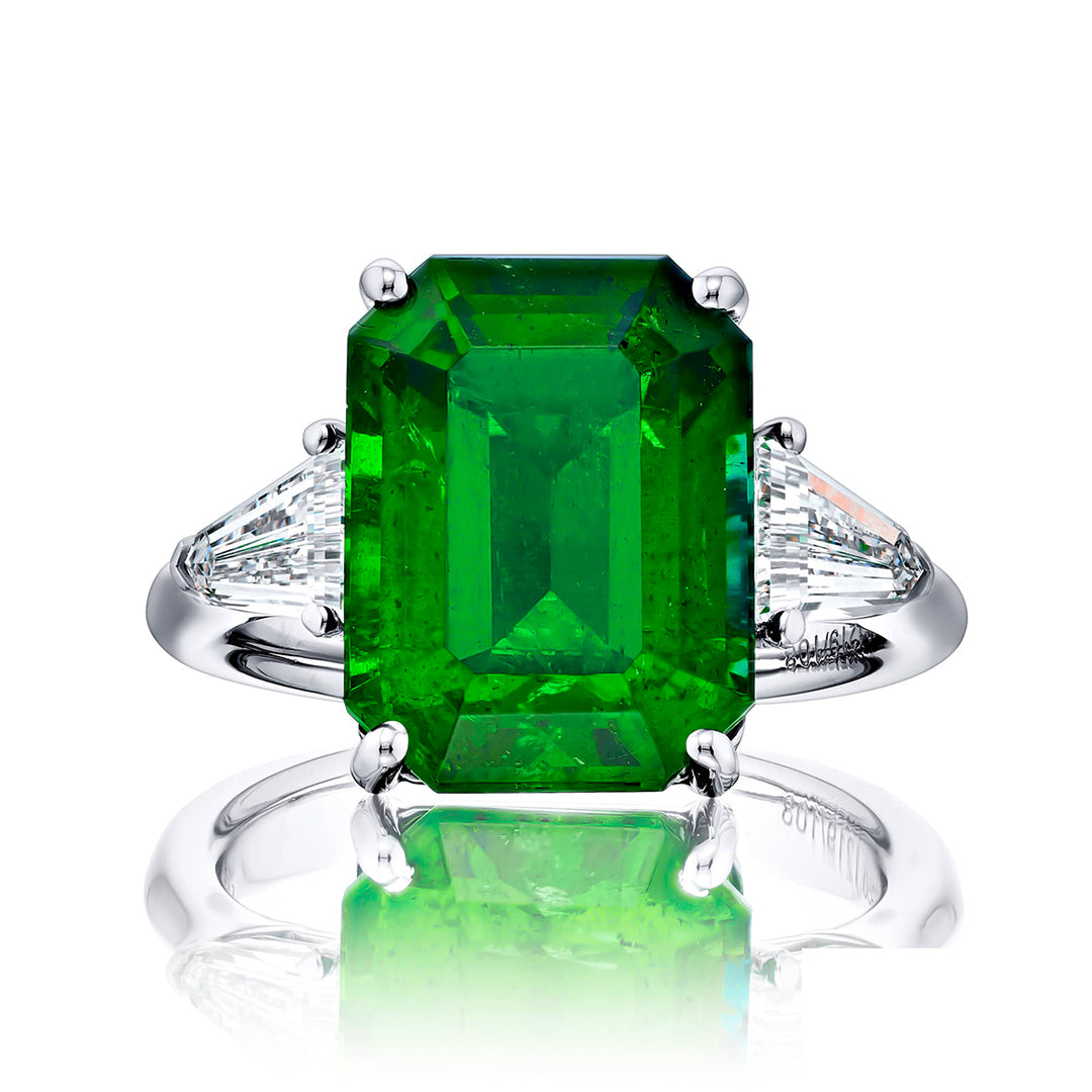 7.44 ct. Certified Vivid Emerald-Cut Emerald & Diamond Ring in Platinum