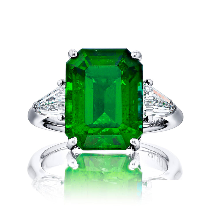 7.44 ct. Certified Vivid Emerald-Cut Emerald & Diamond Ring in Platinum