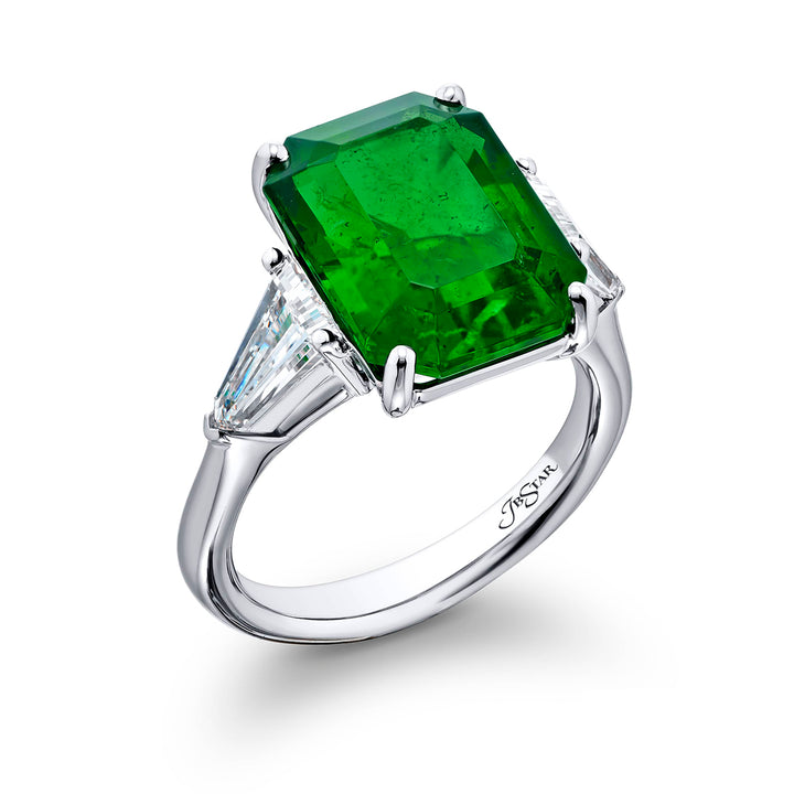 7.44 ct. Certified Vivid Emerald-Cut Emerald & Diamond Ring in Platinum
