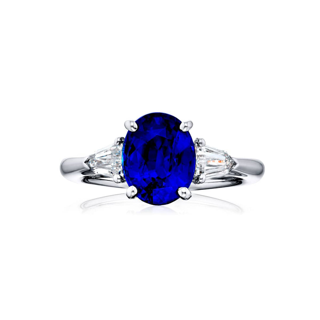 3.22 ct. Certified No-Heat Oval Sapphire & Diamond Ring in Platinum