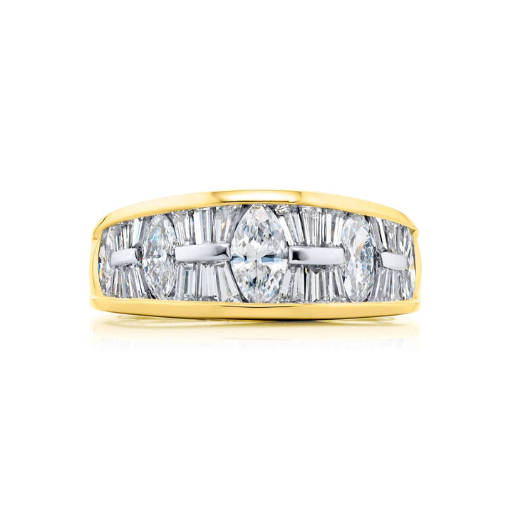 18K Yellow Gold and Platinum Marquise Diamond Channel Set Band