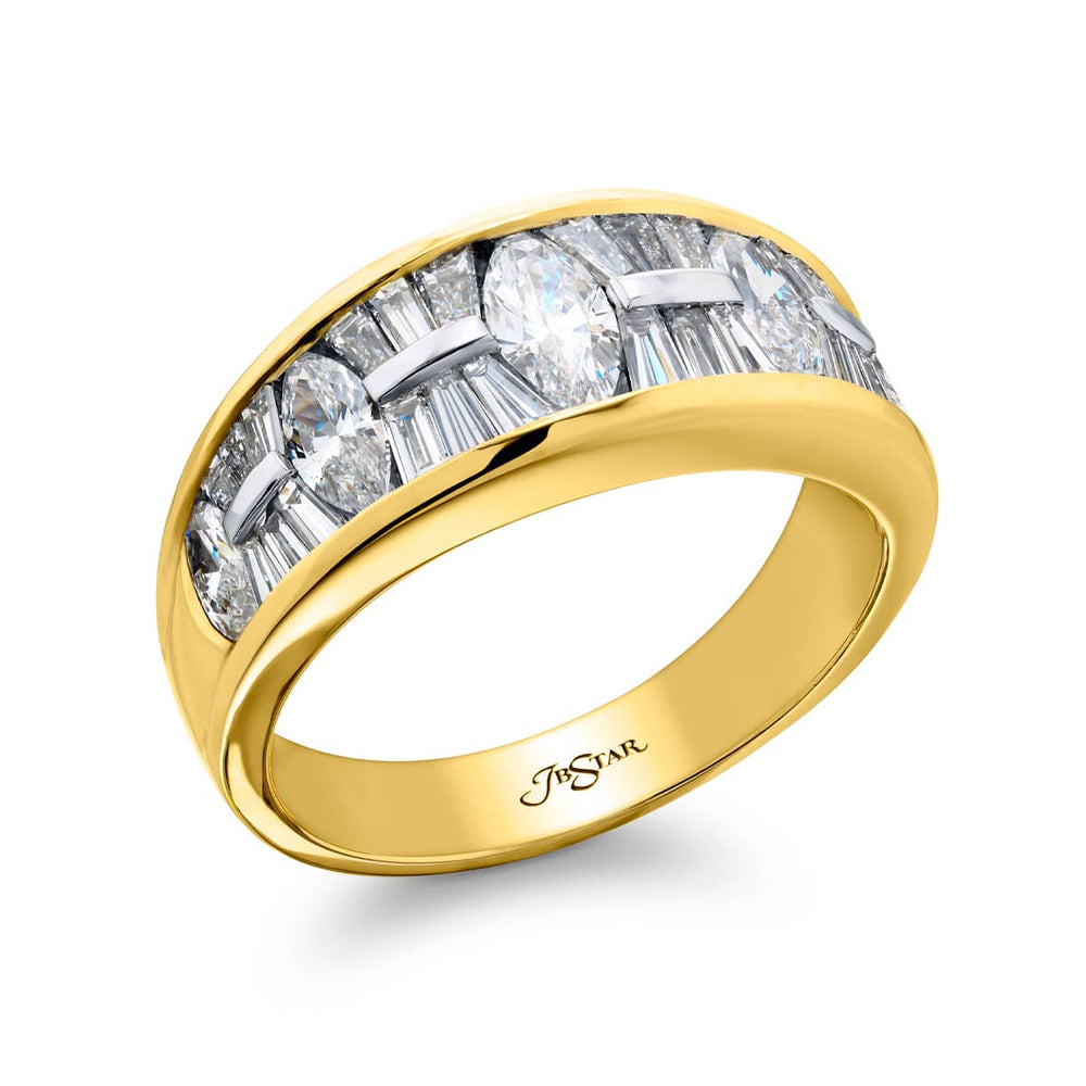 18K Yellow Gold and Platinum Marquise Diamond Channel Set Band