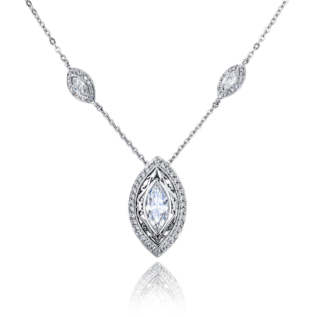 Platinum Marquise Diamond and Round Diamond Pendant