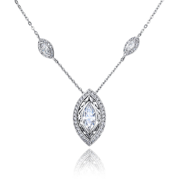 Platinum Marquise Diamond and Round Diamond Pendant