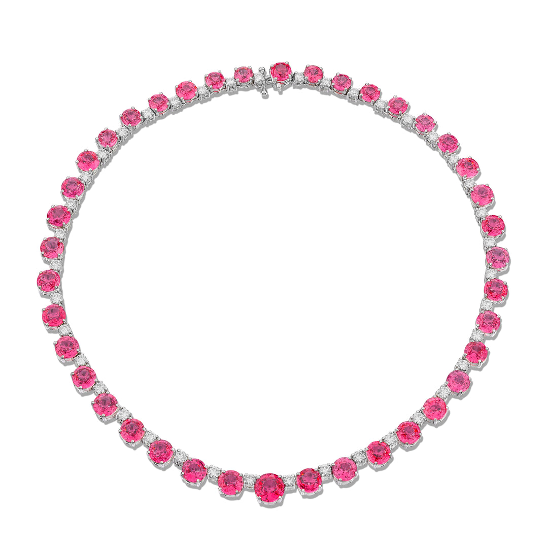 Platinum Round Pink Sapphire and Diamond Necklace