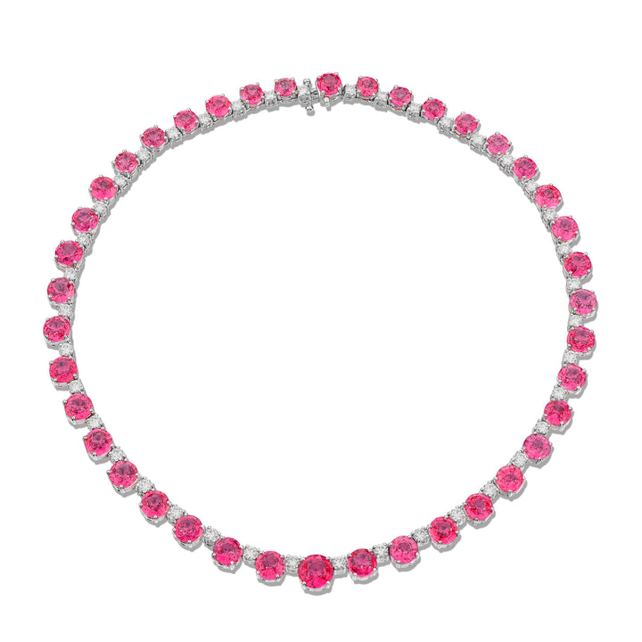 Platinum Round Pink Sapphire and Diamond Necklace