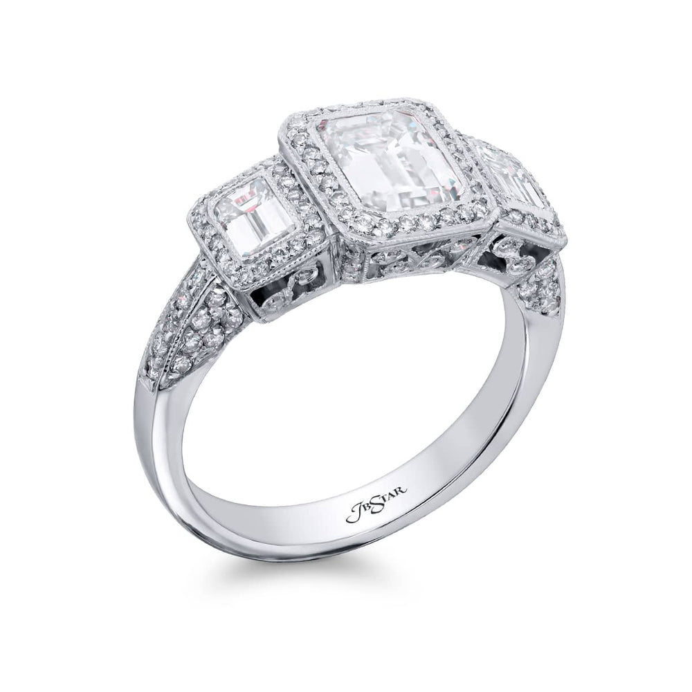 Platinum Emerald-Cut Diamond GIA Certified Micro Pave Ring