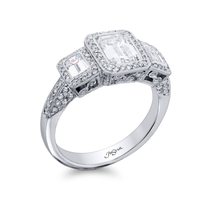 Platinum Emerald-Cut Diamond GIA Certified Micro Pave Ring