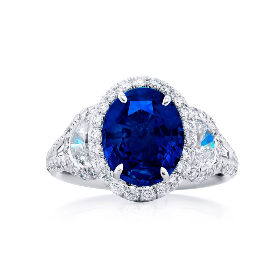3.15 ct Oval Blue Sapphire and Diamond Fancy Color Ring