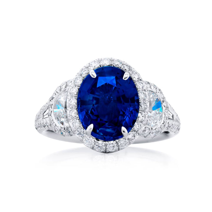 3.15 ct Oval Blue Sapphire and Diamond Fancy Color Ring