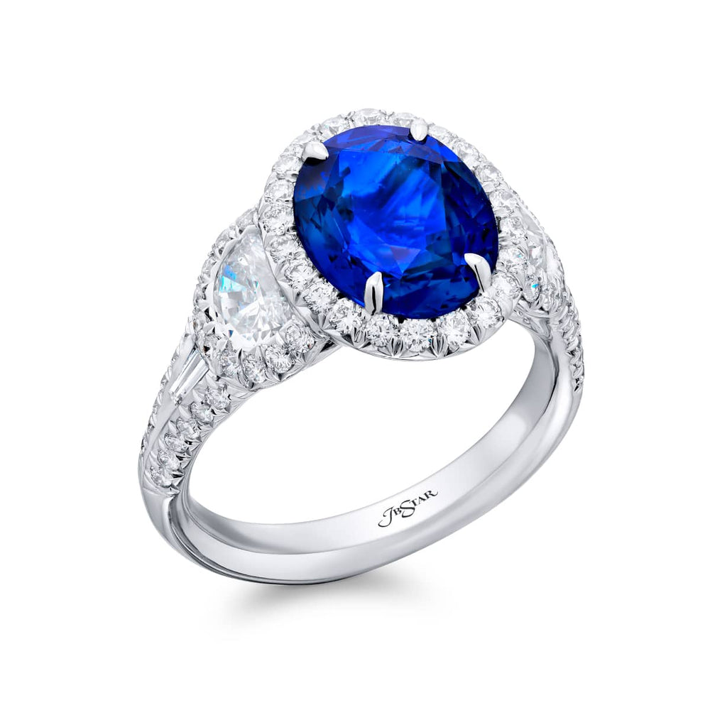 3.15 ct Oval Blue Sapphire and Diamond Fancy Color Ring