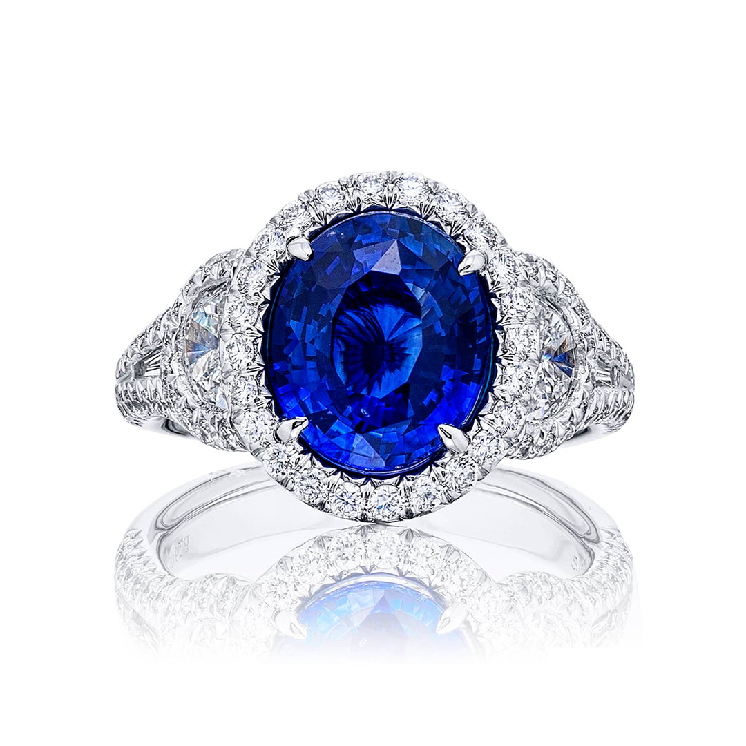 4.20 ct. Sri Lankan Oval Blue Sapphire & Diamond Ring in Platinum