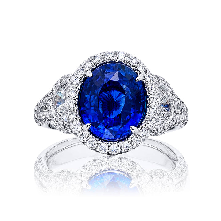 4.20 ct. Sri Lankan Oval Blue Sapphire & Diamond Ring in Platinum