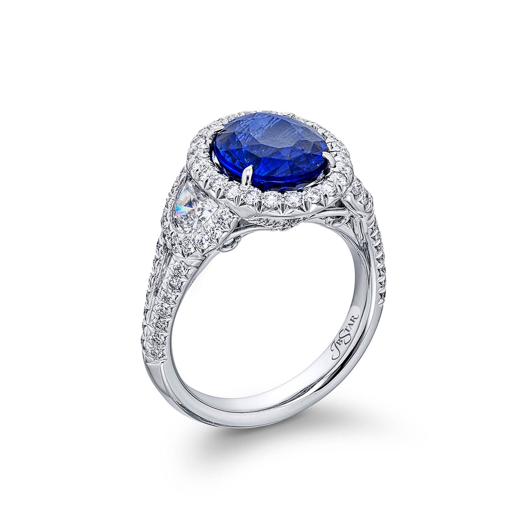 4.20 ct. Sri Lankan Oval Blue Sapphire & Diamond Ring in Platinum