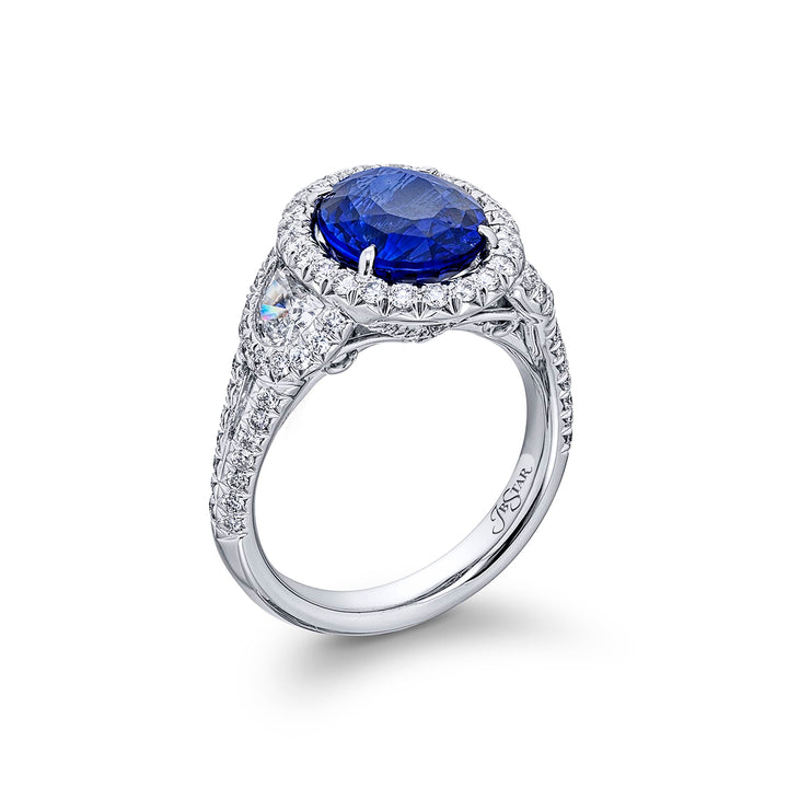 4.20 ct. Sri Lankan Oval Blue Sapphire & Diamond Ring in Platinum