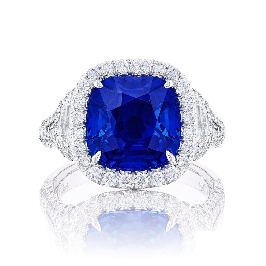 Platinum Cushion-Cut Sapphire and Diamond Halo Ring