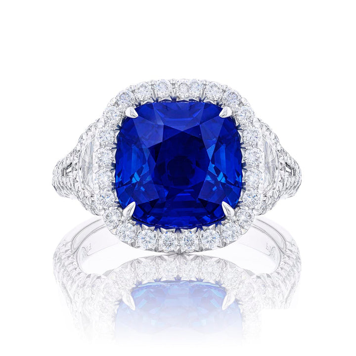 Platinum Cushion-Cut Sapphire and Diamond Halo Ring