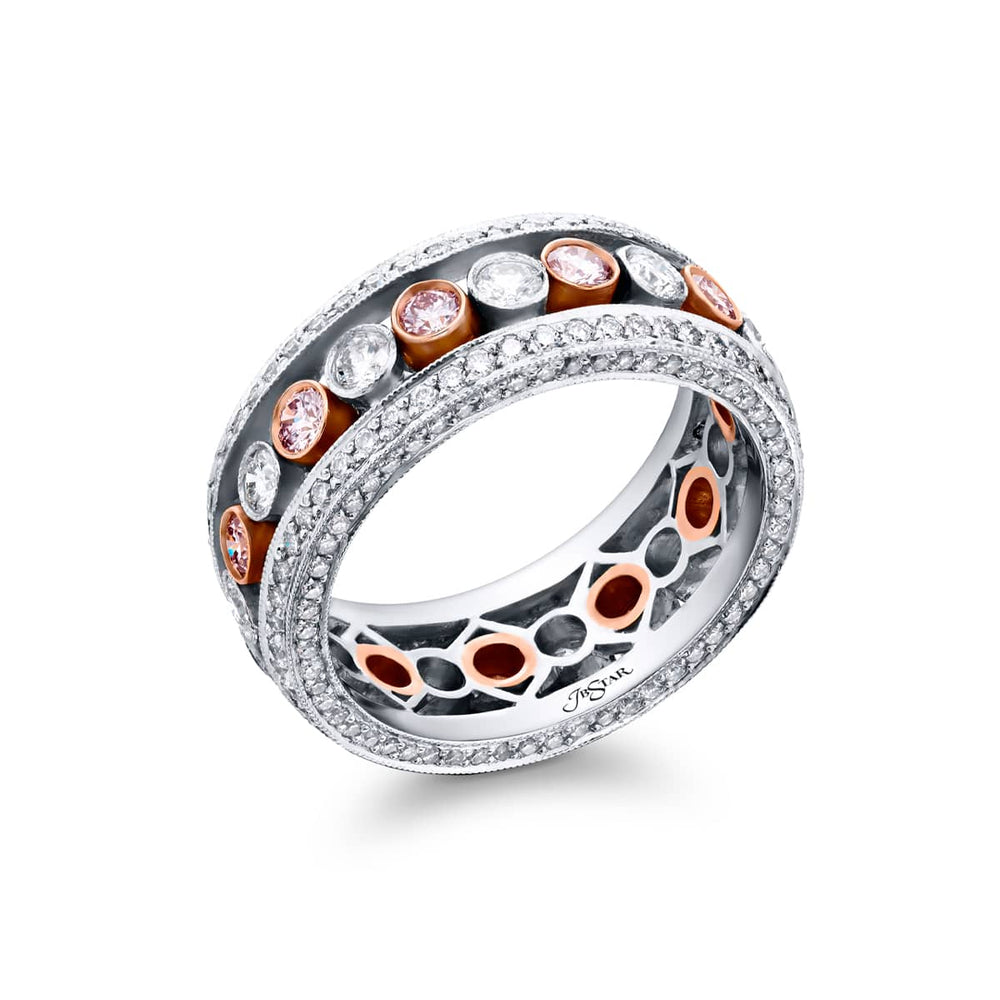18K Pink Gold and Platinum Pink Diamond Multi-Row Eternity Band