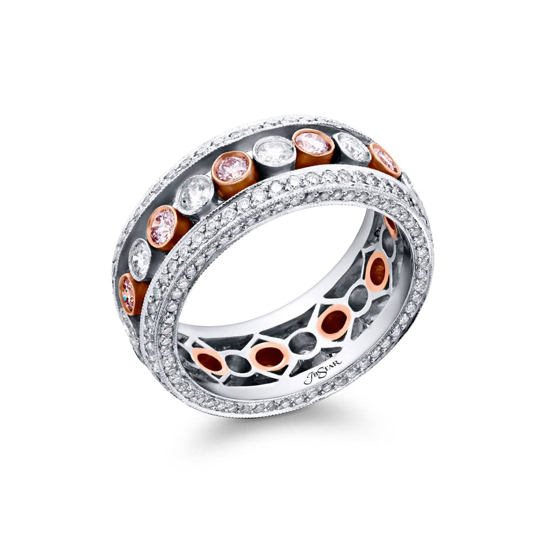 18K Pink Gold and Platinum Pink Diamond Multi-Row Eternity Band