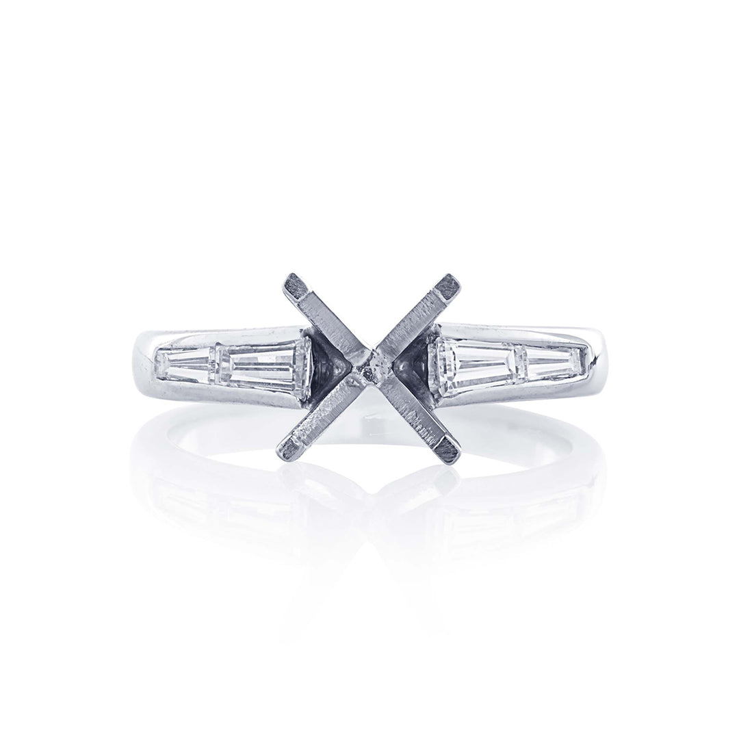 Platinum Diamond Semi-Mount Ring with Baguettes