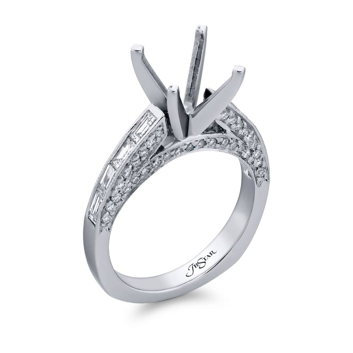 Dazzling Brilliance: Our stunning Diamond Semi-mount. These eight beautiful straight baguette diamonds are set in a channel set embraced by micro pave diamonds. All handcrafted in pure platinum.