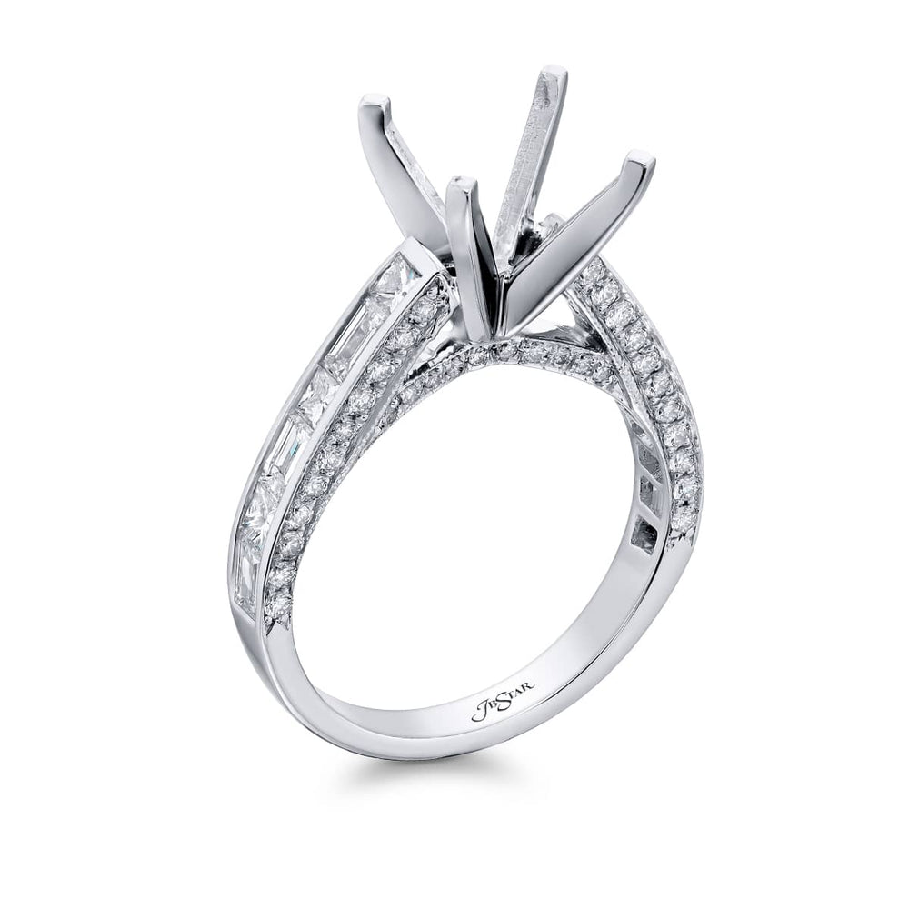 Dazzling Brilliance: Our stunning Diamond Semi-mount. These beautiful straight baguette and princess-cut diamonds are set in a channel set embraced by micro pave diamonds. All handcrafted in pure platinum.