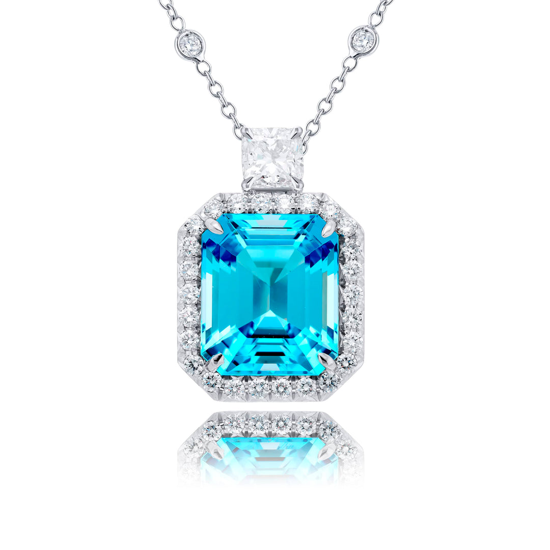 Platinum Emerald-Cut Aquamarine Pendant