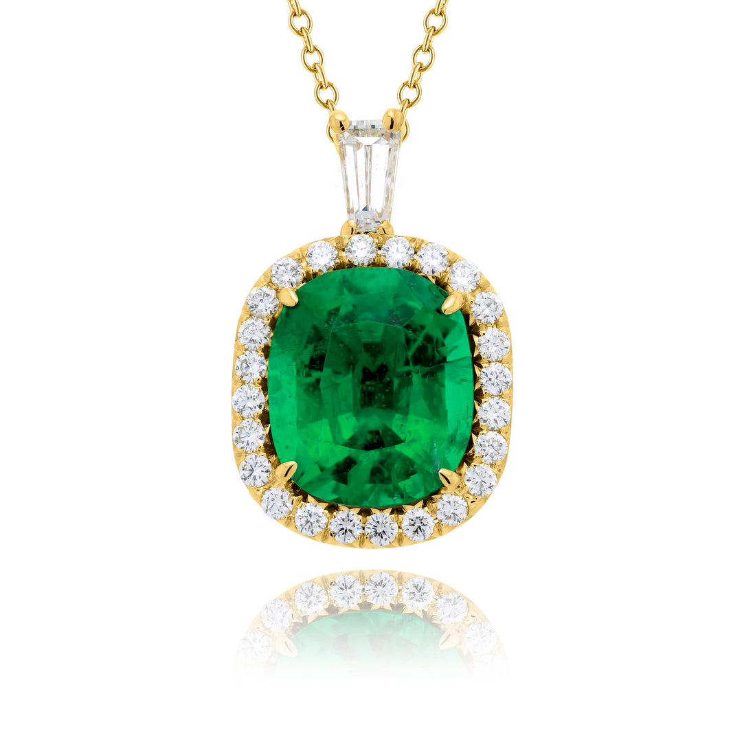 18K Yellow Gold Cushion-Cut Emerald Certified Pendant
