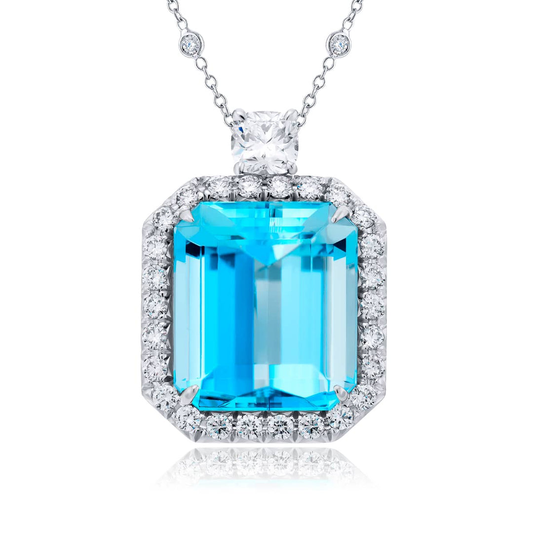 Platinum Emerald-Cut Aquamarine Pendant