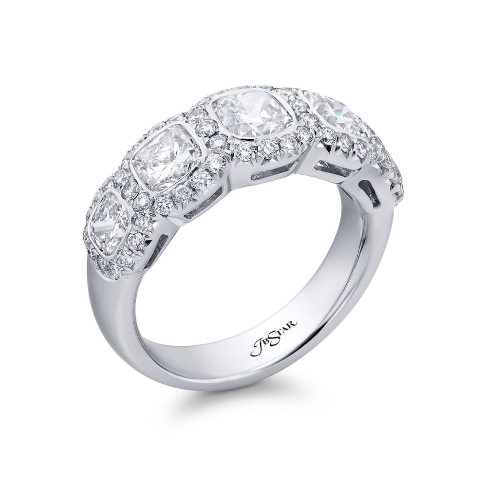 Platinum Cushion-Cut Diamond Single-Row Bezel Set Micro Pave Band