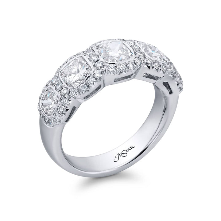 Platinum Cushion-Cut Diamond Single-Row Bezel Set Micro Pave Band
