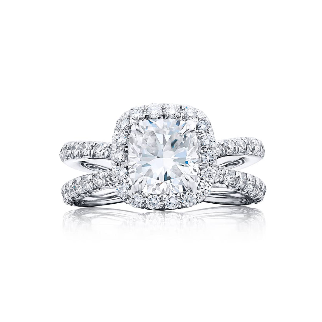 Platinum Cushion-Cut Diamond GIA Certified Micro Pave Engagement Ring